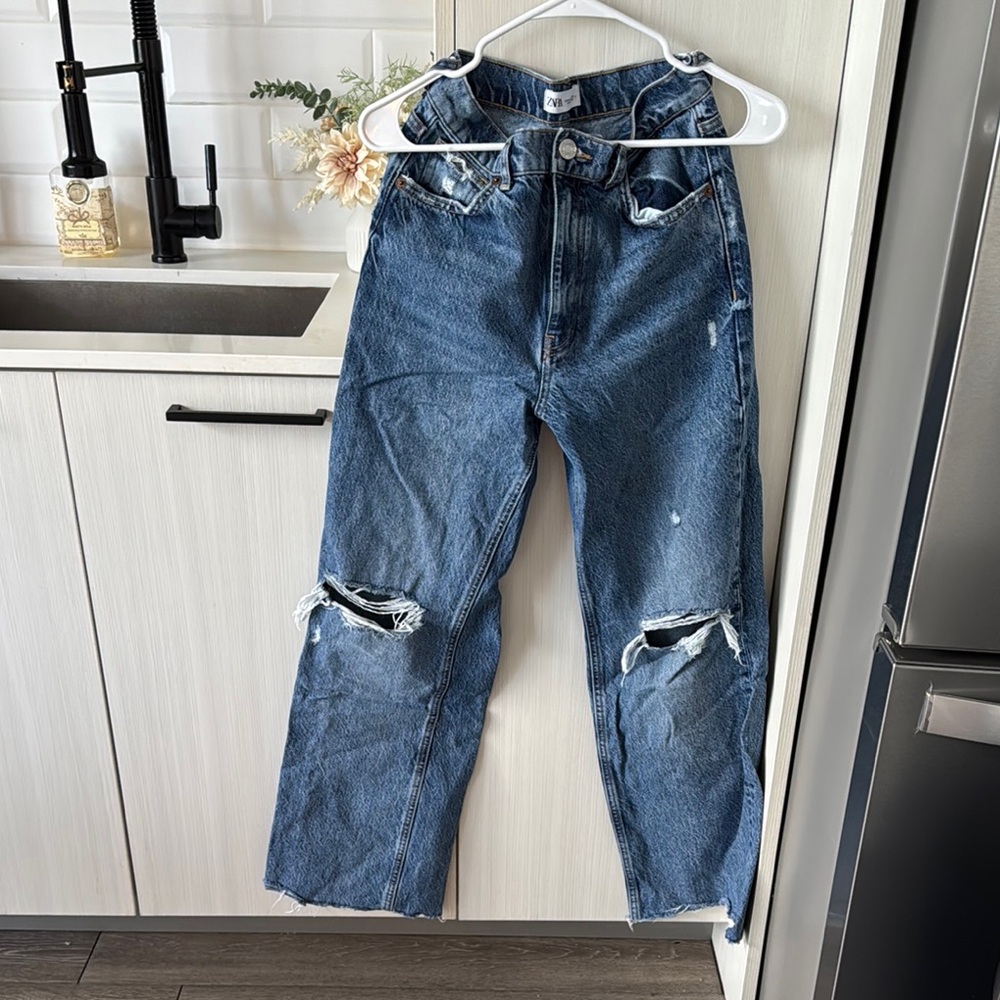 Blue Relaxed Fit Distressed Jeans